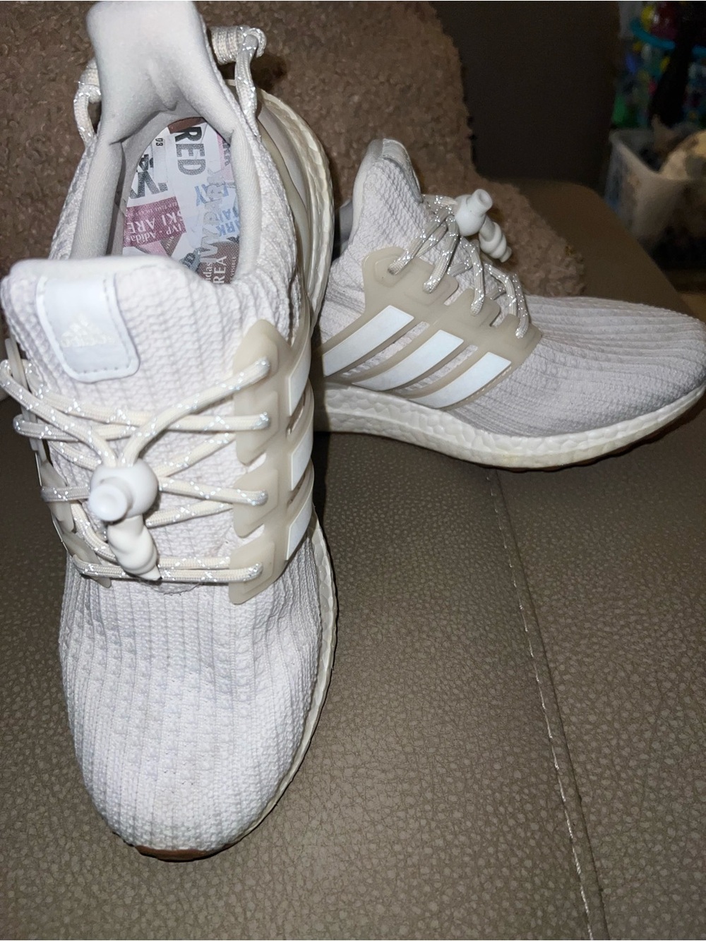adidas Women’s Cream and White Athletic Knit Sneakers